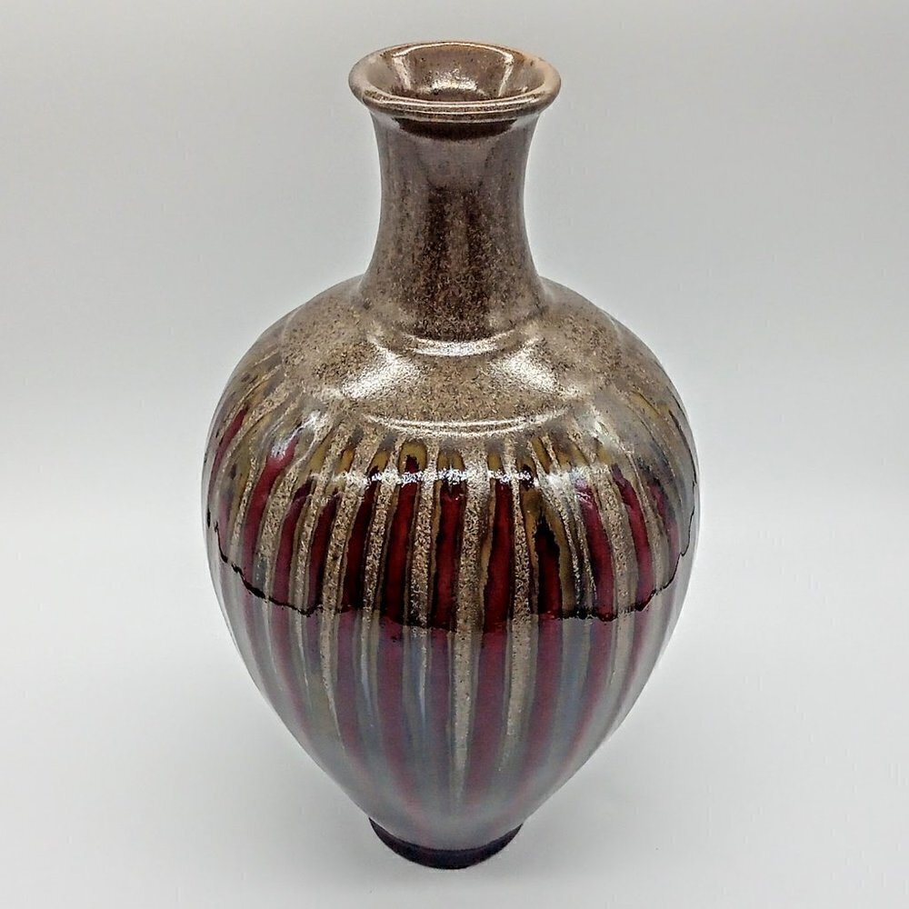 Brown Red Drip Glaze 11" Pottery Vase
